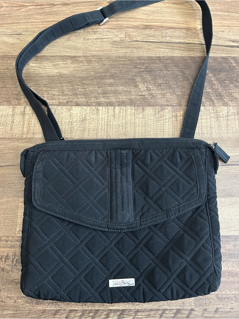 Vera Bradley Black Quilted Crossbody/Messenger Bag - Retired Dogwood Lining